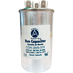 Appli Parts Condensador Capacitor de Marcha 20+5 Mfd uF (microfaradios) 370VAC CBB65 Universal Aire acondicionado y otras aplicaciones Redondo UL E476928 5cm Ancho 9.5cm Alto CON-20/5-370-R