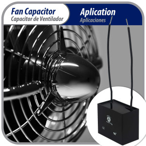 Appli Parts Fan Capacitor 2 mfd (microfarads) uf 250 VAC with 2 Wire Terminal Connections compatible with any brand with same capacitance 1-1/2in Width 5/8in Depth 1in Height CAP-2-250-2C