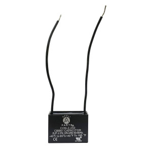 Appli Parts CAP-2-250-2C Fan Capacitor 2 mfd (microfarads) uf 250 VAC with 2 Wire Terminal Connections compatible with any brand with same capacitance 1-1/2in Width 5/8in Depth 1in Height