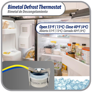 Appli Parts APBT-L55CA Bimetal Termico 2 Cables Abre a 13C y Cierra a 4C, con clip, cables de colores azul y amarillo, Referencia BIM-318 / Termodisco 15pies