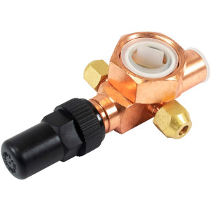 Appli Parts APRV-VA09 Valvula Rotolock V09 1-1/4 pulg x 5/8 pulg Soldable con puertos de acceso de 1/4 pulg Universal para sistemas de refrigeracion y aire acondicionado