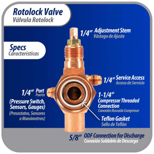 Appli Parts APRV-VA09 Rotolock Valve V09 1-1/4 in x 5/8 in ODF solder connection Universal replacement valve will work for refrigeration and air conditioning systems