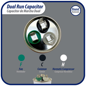 Appli Parts Dual Run Capacitor for ac 45+7.5 Mfd uF (microfarads) 370VAC CBB65 Round Universal fit for hvac and other applications 2 in Wide 5-3/8 in Height CON-45/7.5-370-R  