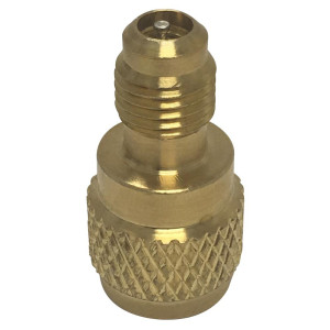 Appli Parts APCA-14516 Adaptador de Carga R410 Mini Split  de 1/4 pulg Hembra x 5/16 pulg Macho, SAE,con Valvula Gusanillo y Depresor 