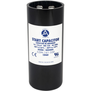 Appli Parts motor start capacitor 161-193 Mfd (microfarads) uF 330 VAC universal fit for electric motor applications 1-7/16 in Wide 3-3/8 in Height CON-161-330


