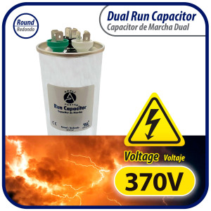 Appli Parts Dual Run Capacitor for ac 35+10 Mfd uF (microfarads) 370VAC CBB65 Round Universal fit for hvac and other applications 2 in Wide 5-1/4 in Height CON-35/10-370-R

