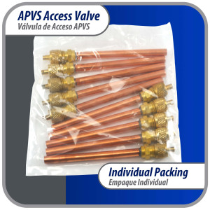 Appli Parts 10 Unidades Valvula de acceso de 1/4 SAE x 1/4 pulg OD x con vastago de cobre de 8cm de largo con nucleo y tapa de laton con removedor de nucleo y empacadura APVS-14143K10