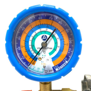 Appli Parts APMG-A2L Manometro Sencillo Baja presion R12/R134/R22/R404 analogo con escala de temperatura en Celsius y conexiones de 1/4 de pulg