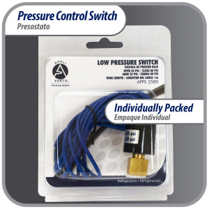 Appli Parts APPS-2580 Lo Pressure Control Switch R22, Open 25 psi, Close 80 psi, 40 in Cable, SPST, 1/4 SAE female connection, Automatic Reset, universal replacement for Air Conditioning Applications
