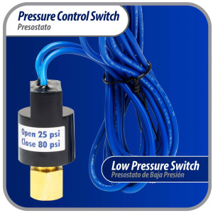Appli Parts APPS-2580 Lo Pressure Control Switch R22, Open 25 psi, Close 80 psi, 40 in Cable, SPST, 1/4 SAE female connection, Automatic Reset, universal replacement for Air Conditioning Applications