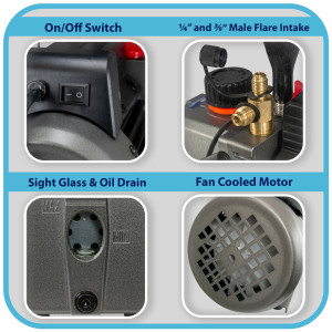 Appli Parts APVCP-311 Bomba de Vacio de 3.0 CFM 1/4 HP 1 etapa 115 V, 60 Hz, para calefaccion, aire acondicionado y sistemas de refrigeracion para aplicaciones domesticas y automotrices 