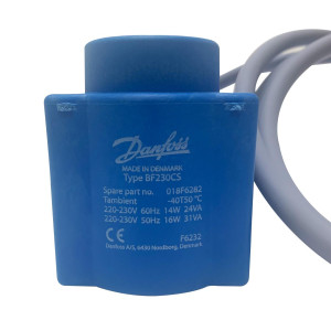 Danfoss 018F6282 Solenoid Coil 220-230 V,60 Hz, 14 W, 50 Hz, 16 W, IP20, BF230CS, Cable
018F8232