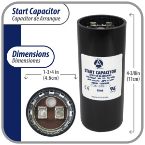 Appli Parts CON-650-110 Motor Start Capacitor 650-780 MFD uF, 110-125 VAC. Universal for Electric Motor Applications, 1.75 in Wide, 4.38 in Height