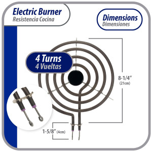 WB30X253 Appli Parts Surface Burner Heating Element 4 Turns, 8 in, 240 V, Compatible with General Electric SP21YA, WB30K10003, 404072, SU202, SP21YA, TS4W8221, Y04000035, WB30T10071, 5304431015, 5303015715