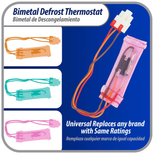 Appli Parts APBT-R2006FP Bimetal Termico Tipo Asiatico 3 Cables Abre 12C Cierra -5C Fusible 72C con 1 conector Cables Negro / Naranja / Rojo, Referencia BIM-2006, 14JB2006, PB302 Termodisco