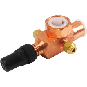 Appli Parts APRV-VA05 Valvula Rotolock V05 1-1/4 pulg x 7/8 pulg Soldable con puertos de acceso de 1/4 pulg Universal para sistemas de refrigeracion y aire acondicionado