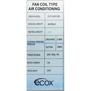 Fan Coil 36.000btu R410 230v/60hz/1ph Ecox Inverter Eivfcu036cxxb (Only With Eivcu036cxxb)