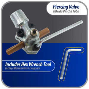 Appli Parts APT-PV110 Valvula perforadora 1/4, 5/16 o 3/8 pulg, tipo bala con adaptadores y sello para sistemas de refrigeracion con puerto de servicio SAE de 1/4 pulg
