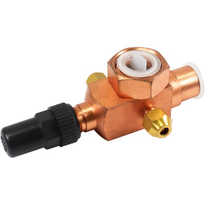 Appli Parts APRV-VA04 Valvula Rotolock V04 1-1/4 pulg x 3/4 pulg Soldable con puertos de acceso de 1/4 pulg Universal para sistemas de refrigeracion y aire acondicionado