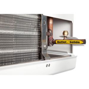 Danfoss 114U0005 Evaporator Optyma MBP 21K Btu/hr at 25F SST R404 Air Defrost 6FPI Low Profile 3 x 12in ECM fans DACC RX L210.1A4/A1 230V/1Ph/60Hz 
