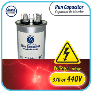 Appli Parts Run Capacitor for ac 80 Mfd uF (microfarads) 370 VAC or 450 VAC CBB65 Round Universal fit for hvac and other applications 5-1/4 in High 2 in Wide CON-80-450 