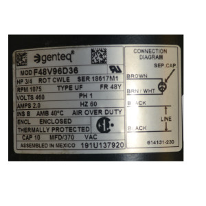 Danfoss 119-5630 Motor 3/4hp 460v/1ph/60hz 1075rpm Para Optyma F48v96d36 191U137920