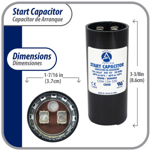 Appli Parts CON-124-330 Motor Start Capacitor 124-149 MFD uF, 330 VAC. Universal for Electric Motor Applications, 1.44 in Wide, 3.38 in Height