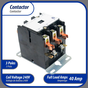 Appli Parts APAC-340240 Contactor 3 Polos 40A 240V Bobina Repuesto para Compresores de CA y Aplicaciones Electricas Certificacion UL E476929 de Trabajo Pesado
