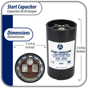 Appli Parts CON-216-250 Motor Start Capacitor 216-259 MFD uF, 250 VAC. Universal for Electric Motor Applications, 1.75 in Wide, 3.38 in Height