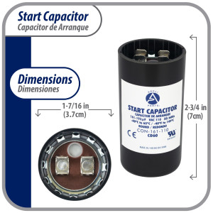 Appli Parts CON-161-110 Capacitor de Arranque 161-193 MFD (microfaradios) uF, 110-125 VAC. Universal para Motores Electricos, condensador de arranque de 3.7 cm de Diametro, 8.6 cm de Alto
