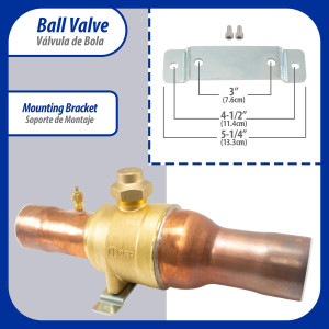 Appli Parts APBV-218 2-1/8 in Shut Off Ball Valve ODF Universal Replacement 610 psi (4.2 Mpa) max pressure -22 F to 248 F work temperature with 1/4 in SAE service port, with 12-2/3 in overall length