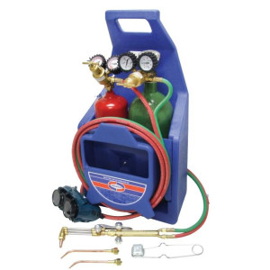 Uniweld KLC100PT Welding Outfit Includes: Weld Handle and Tip / Cutting Attachment and Tip / Oxygen and Acetylene Regulator / Hoses / Goggles / Lighter / Stand / Tank Key / Carry Stand and Tanks
