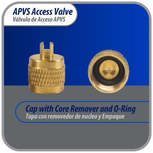 Appli Parts 10 Unidades Valvula de acceso de 1/4 SAE x 1/8 pulg OD x con vastago de cobre de 5cm de largo con nucleo y tapa de laton con removedor de nucleo y empacadura APVS-14182K10
