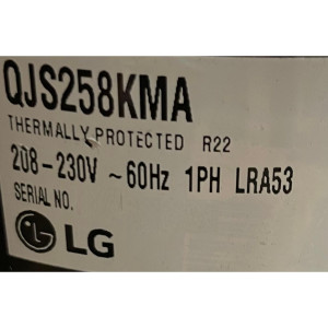 Lg Rotary Compressor 18.000Btu R22 208-230V/1Ph/60Hz Internal OLP (Includes: Cover, Gasket, Washer, Nut, Damper Rubber) Uses Capacitor 40mfd/370vac Not Included Lg QJ258KDA / QJS258KMA / QJS258KMA Lg Rotary Compressor 18.000Btu R22 208-230V/1Ph/60Hz Internal OLP (Includes: Cover, Gasket, Washer, Nut, Damper Rubber) Uses Capacitor 40mfd/370vac Not Included Lg QJ258KDA / QJS258KMA / QJS258KMA