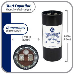 Appli Parts CON-145-330 Motor Start Capacitor 145-175 MFD uF, 330 VAC. Universal for Electric Motor Applications, 1.44 in Wide, 3.38 in Height