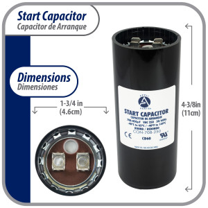 Appli Parts motor start capacitor 708-850 Mfd (microfarads) uF 250 VAC universal fit for electric motor applications 1-3/4 in Diameter 4-3/8 in Height CON-708-250

