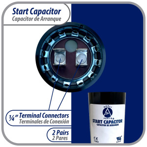 Appli Parts CON-145-250 Capacitor de Arranque 145-175 MFD (microfaradios) uF, 250 VAC. Universal para Motores Electricos, condensador de arranque de 3.7 cm de Diametro, 8.6 cm de Alto
