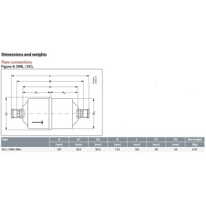 Danfoss 023Z5026 Filtro Secador 1/2pulg linea de Liquido para sistemas de aire acondicionado y refrigeracion DCL 084S Soldable 6-9tons Unidireccional 14.3cm Largo 5.8cm Ancho