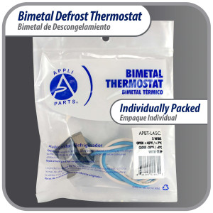 Appli Parts APBT-L45C Bimetal Termico 2 Cables Abre a 7 C y Cierra a -4 C, con clip, cables de colores negro y negro, Referencia BIM-315 Termodisco