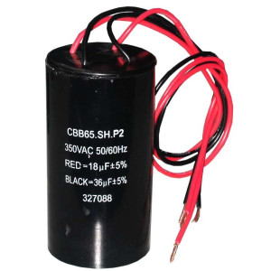 Appli Parts CAP-1836 Dual Capacitor 18 / 36 Mfd Uf for Washing Machine with Black and Red Leads CBB65, replacement for LG, Samsung, Daewoo, Nisato and others