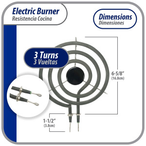 Appli Parts REC-136 Resistencia Cocina Estufa 3 Vueltas, 6 pulg, 110 V, Remplazo Universal SP111YA, TS3W6111, SU207, S36Y11-120V y otros 