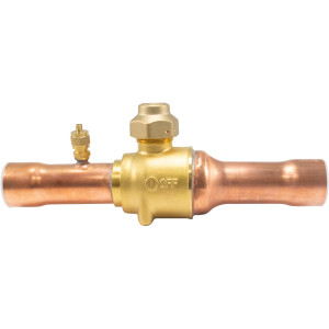 Appli Parts APBV-118 1-1/8 in Shut Off Ball Valve ODF Universal Replacement 610 psi (4.2 Mpa) max pressure -22 F to 248 F work temperature with 1/4 in SAE service port, with 8-1/2 in overall length