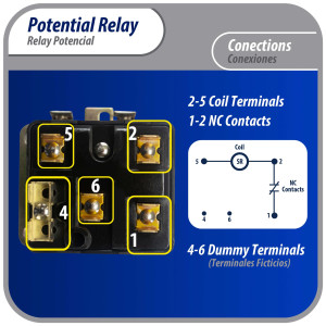 Appli Parts APPR-064 Relay Potencial 064, Voltaje de Bobina 395 V, Recogida Minima 260 V, Recogida Maxima 275 V, Caida Maxima 120 V, 50/60Hz Remplazo universal para refrigeracion y aire acondicionado