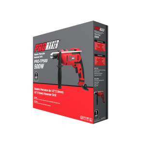 Promaker 1/2in Hammer Drill PRO-TP500 Voltage - Frequency: 120V - 60Hz Amperage: 5.0AMP Power: 500W Speed: 0-2800rpm Chuck size: 1/2in (13mm) Weight: 4.62Lb Cord: 6.5ft