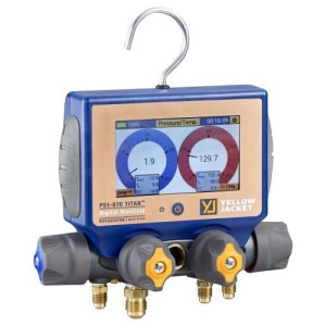 TITAN Digital Manifold P51-870 4-Valve with backlit digital display and Bluetooth Capabilities to connect to Mantooh App, included vacuum sensor, 4 pak hoses, two temperature clamps, Re-chargeable battery,  126 Refrigerants Profile stored and  backpack ca