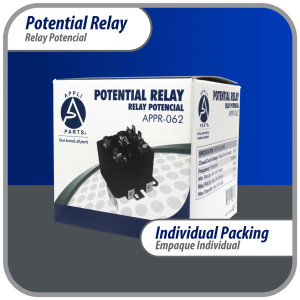 Appli Parts APPR-062 Relay Potencial 062, Voltaje de Bobina 395 V, Recogida Minima 180 V, Recogida Maxima 195 V, Caida Maxima 100 V, 50/60Hz Remplazo universal para refrigeracion y aire acondicionado