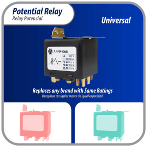 Appli Parts APPR-066 Potential Relay 066, Coil Voltage 395 V, Min Pick up 215 V, Max Pick up 225 V, Max Drop Out 120 V, 50/60 Hz Universal replacement for HVAC and Refrigeration units