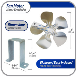 Appli Parts APFM-341E 34W Condenser and Evaporator Fan Motor 115V 60Hz 1.5A, Includes 12in Aluminum Fan Blade and Mounting Base, Universal Replacement for Commercial Refrigeration Units