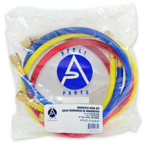Appli Parts APMG-H36840 90 cm Largo 1/4 in SAE x 5/16 in SAE Mangueras Roja/Azul, 1/4 x 1/4 in SAE Amarilla, Rango de presion 800-4000 psi, para Sistemas con Refrigerante R410