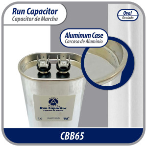 Appli Parts Condensador Capacitor de Marcha 15 Mfd uF (microfaradios) 370/450VAC CBB65 Universal Aire acondicionado y otras aplicaciones Ovalado UL 9cm Alto 3.4cm Ancho 5.4cm Largo CON-15-450-O 